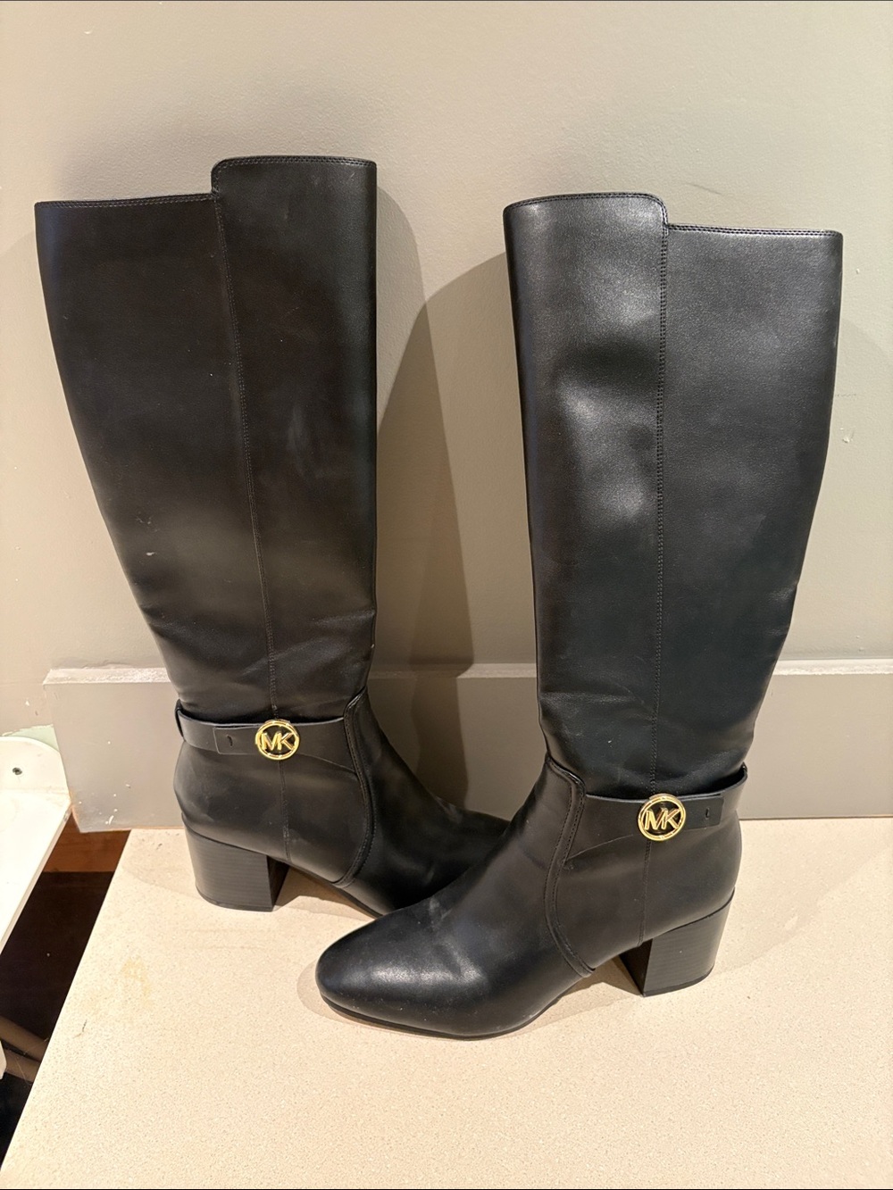 Michael Kors Black Leather Block Heel Boots